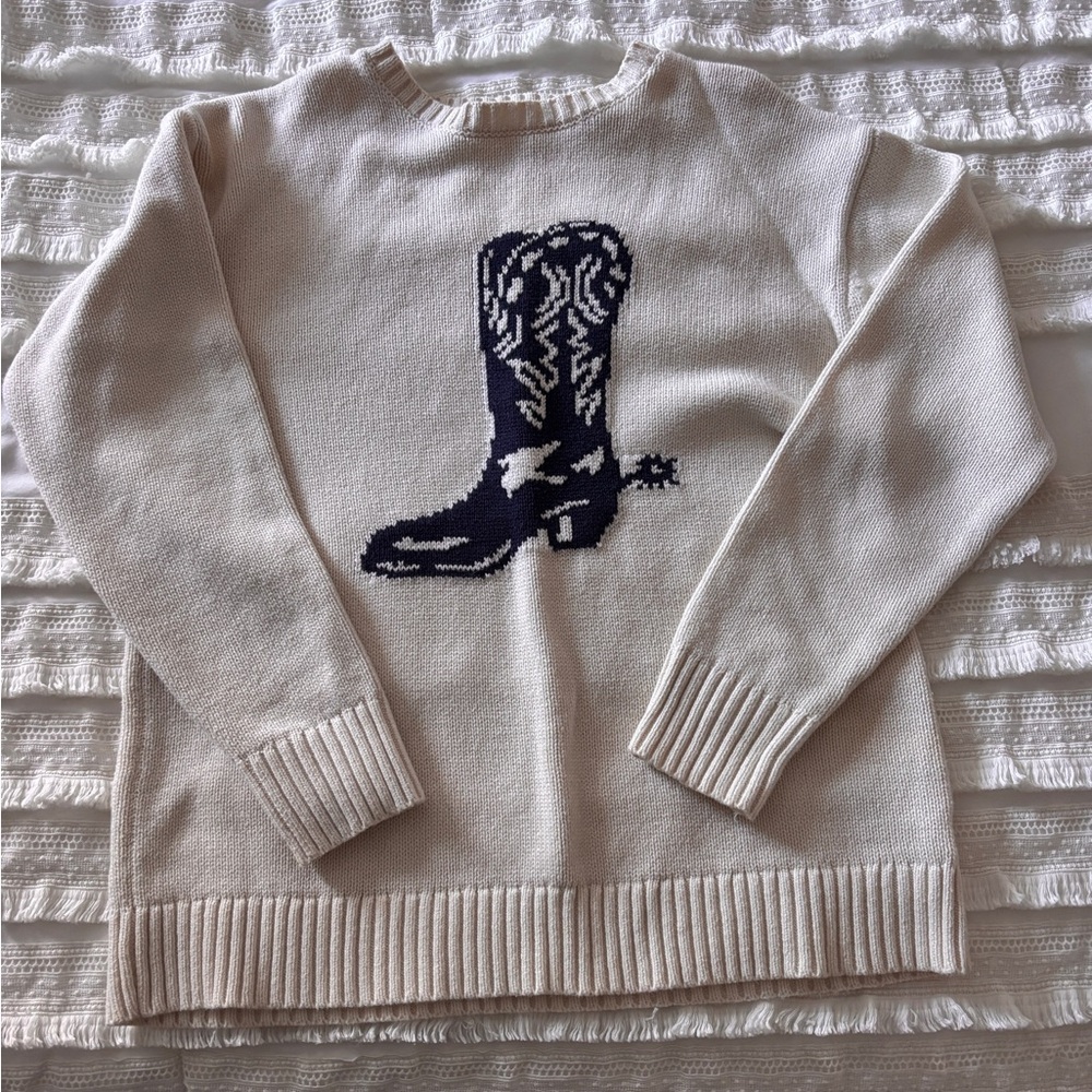 Aeropostale Beige Sweater with Dark Blue Boot Design
